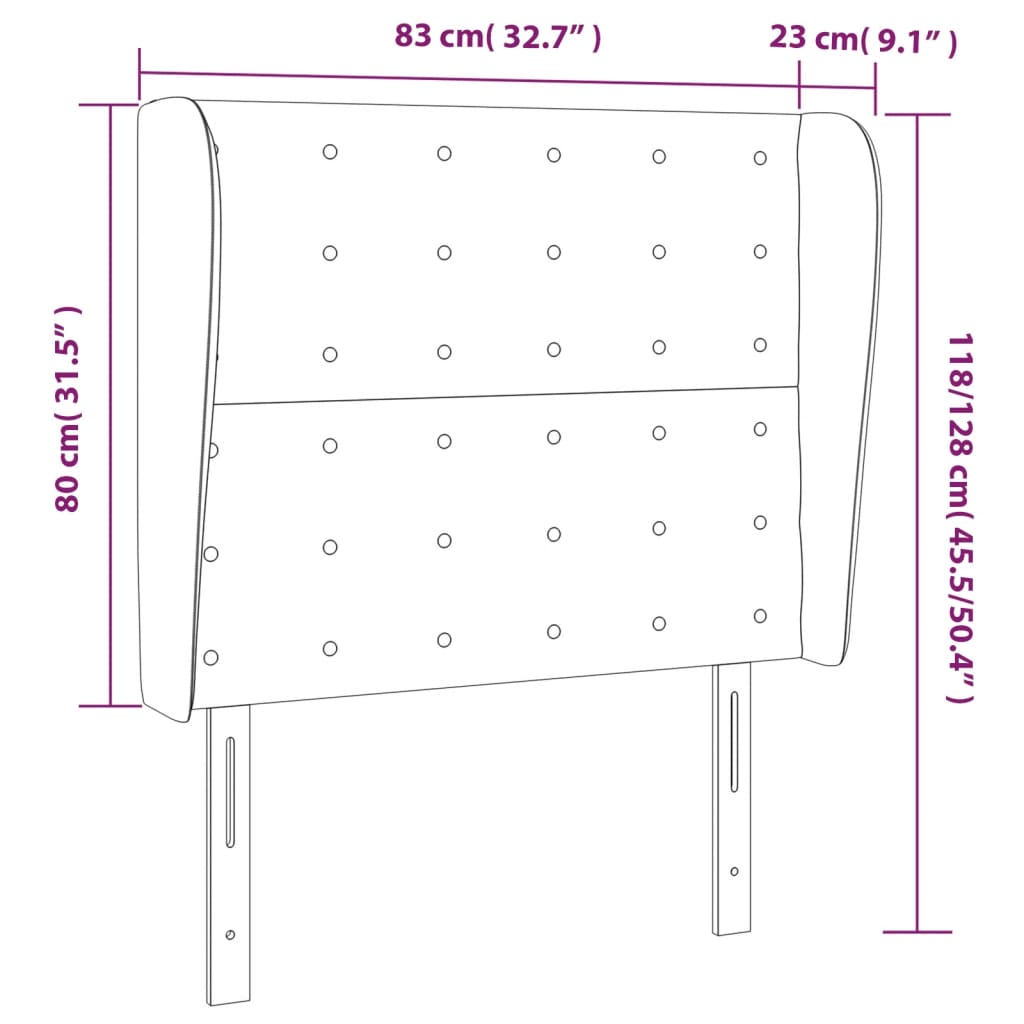 Uzglavlje s ušima tamnosivo 83 x 23 x 118/128 cm baršunasto