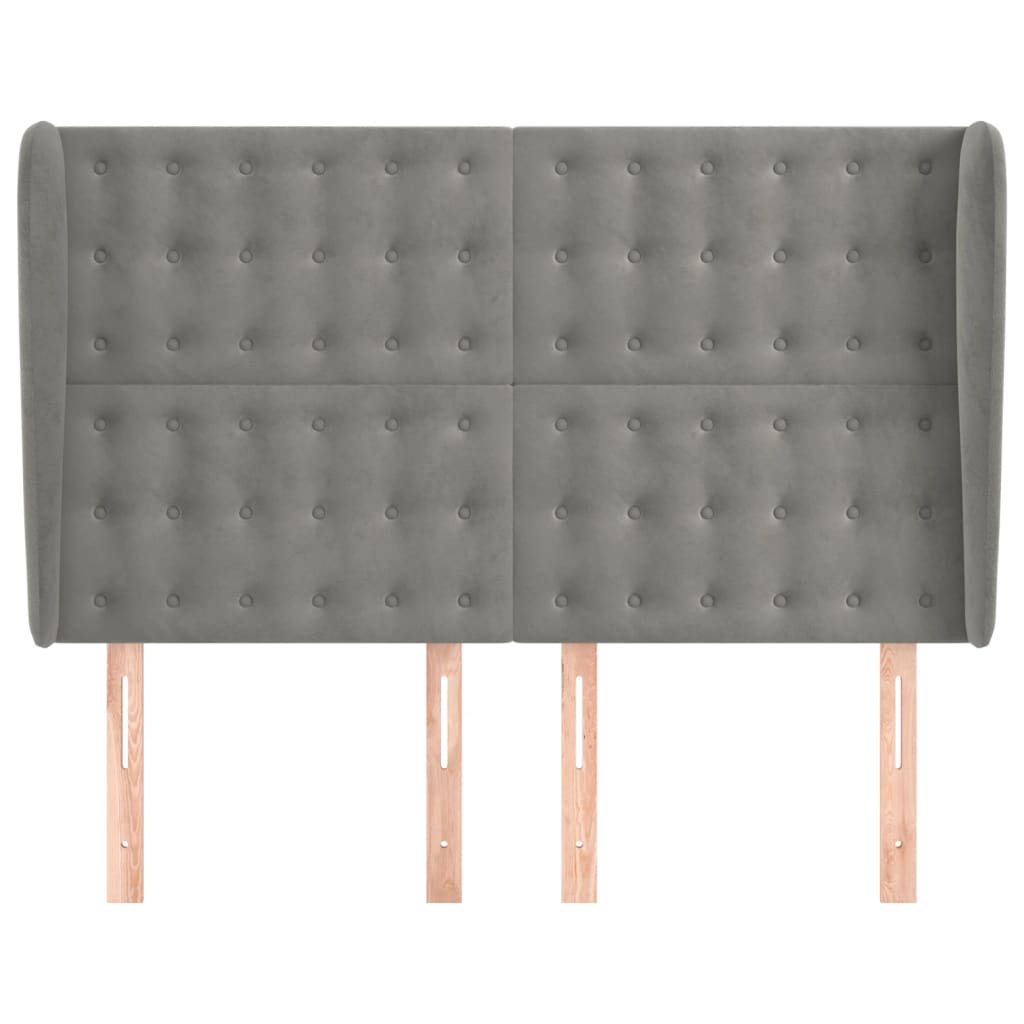 Uzglavlje s ušima svjetlosivo 147x23x118/128 cm baršunasto