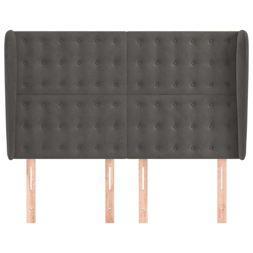 Uzglavlje s ušima tamnosivo 147x23x118/128 cm baršunasto