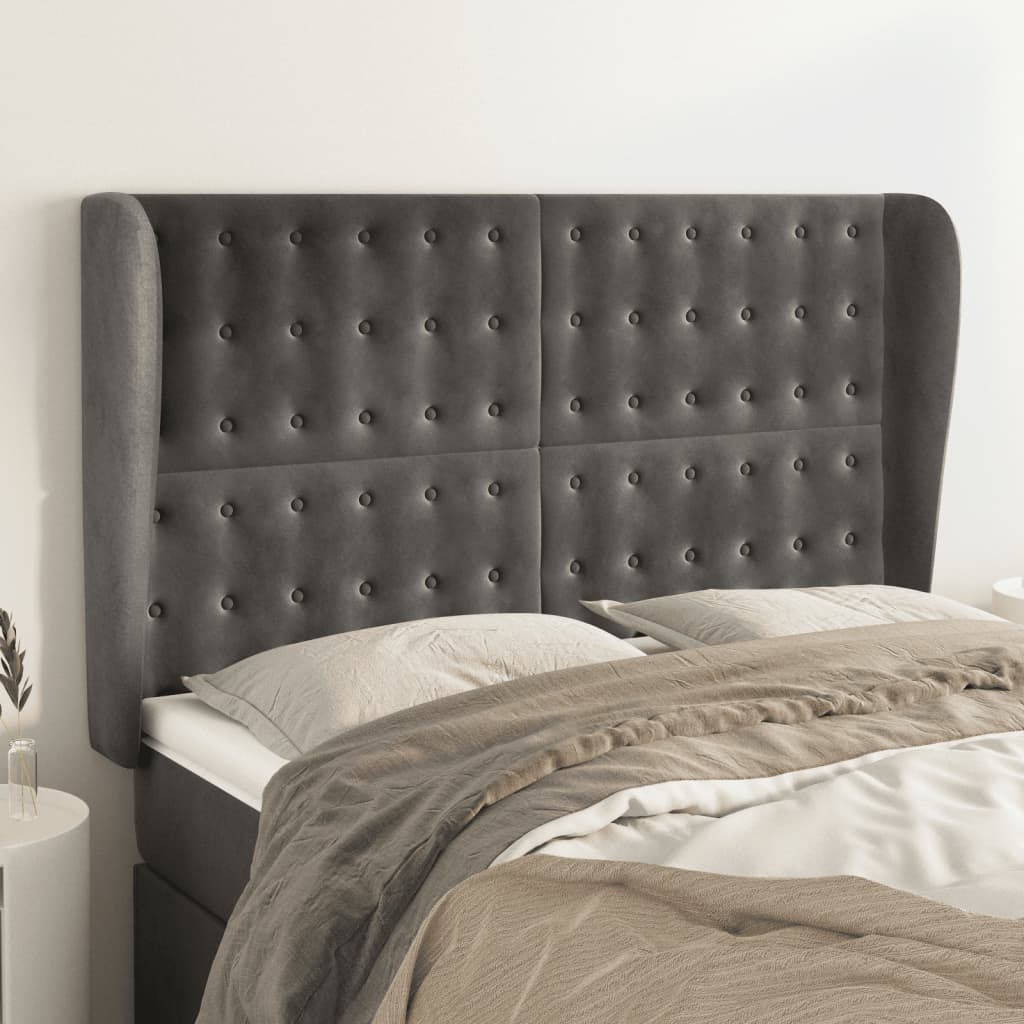 Uzglavlje s ušima tamnosivo 147x23x118/128 cm baršunasto