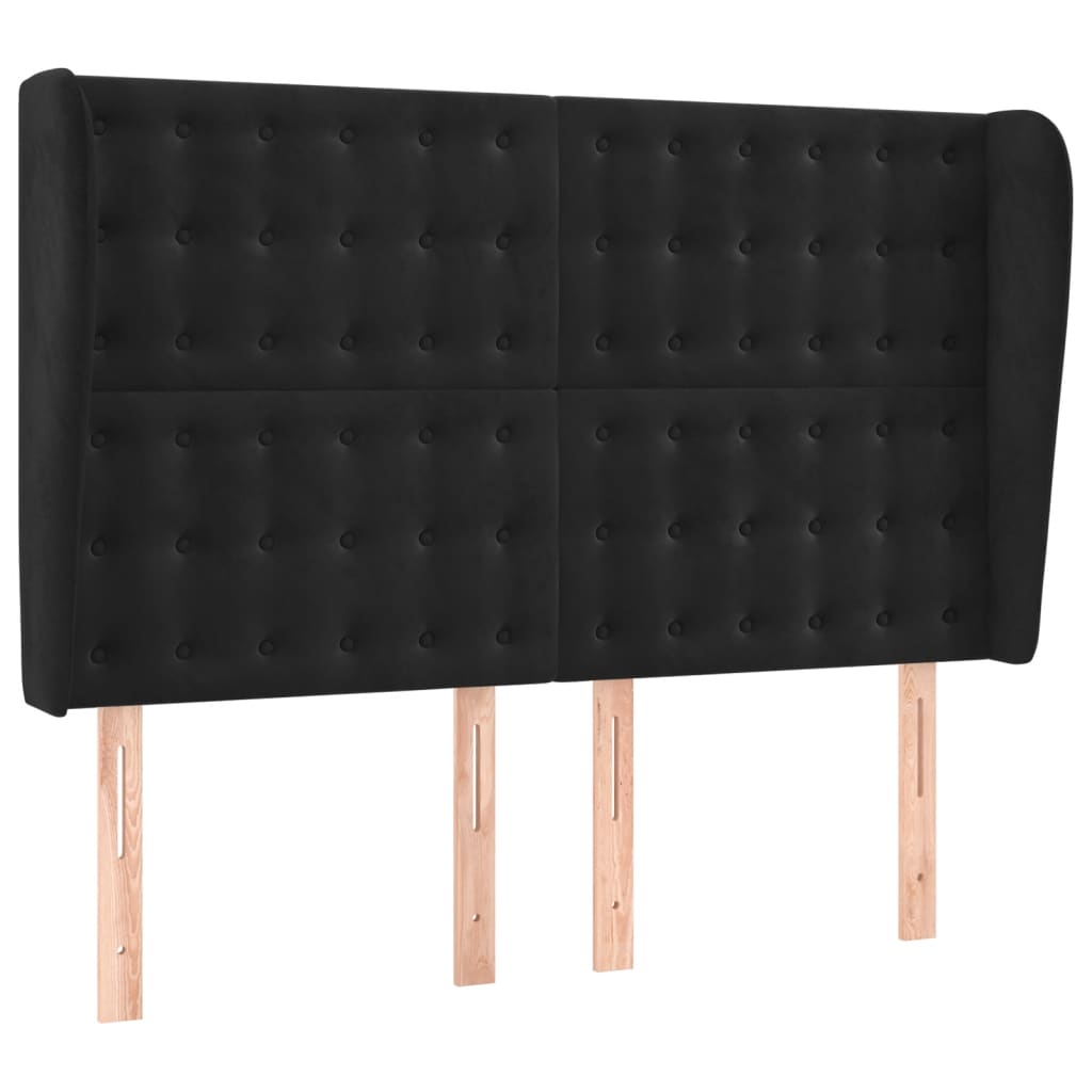 Uzglavlje s ušima crno 147x23x118/128 cm baršunasto