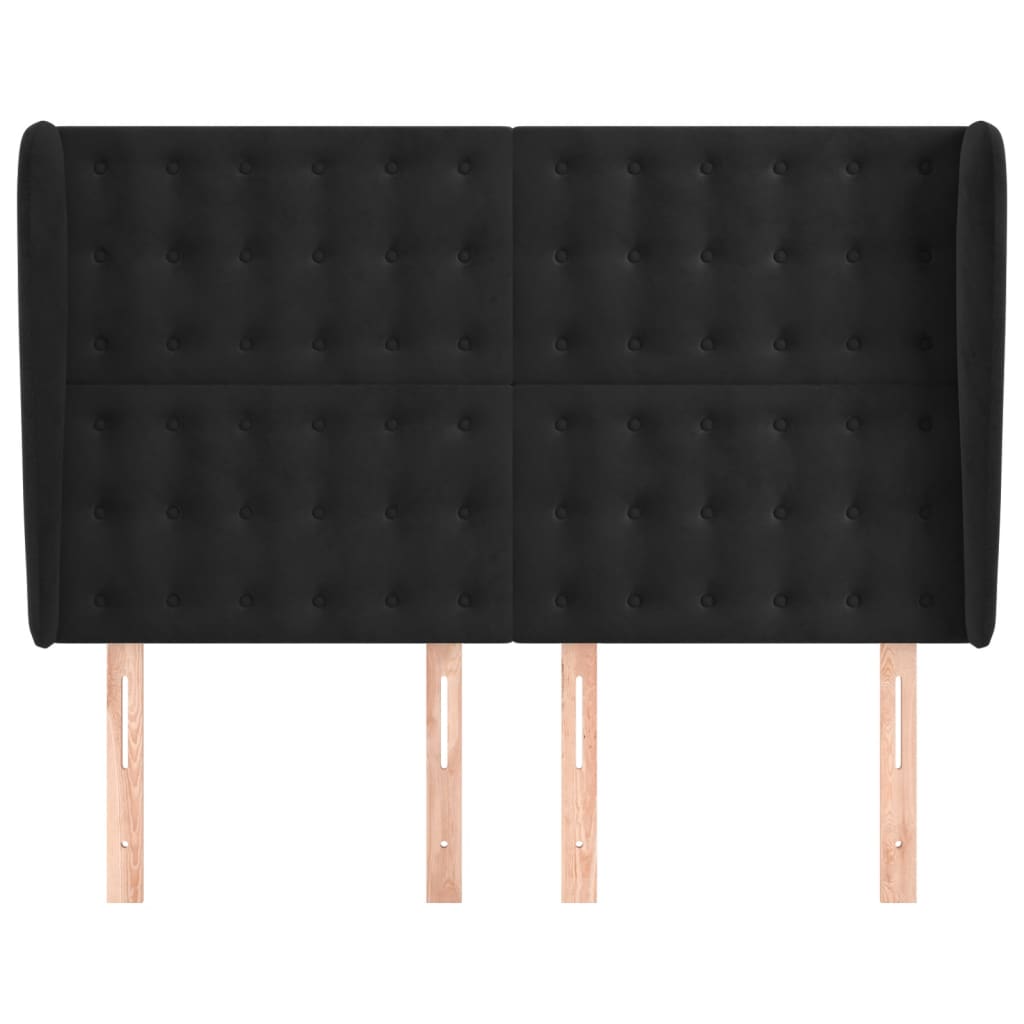 Uzglavlje s ušima crno 147x23x118/128 cm baršunasto