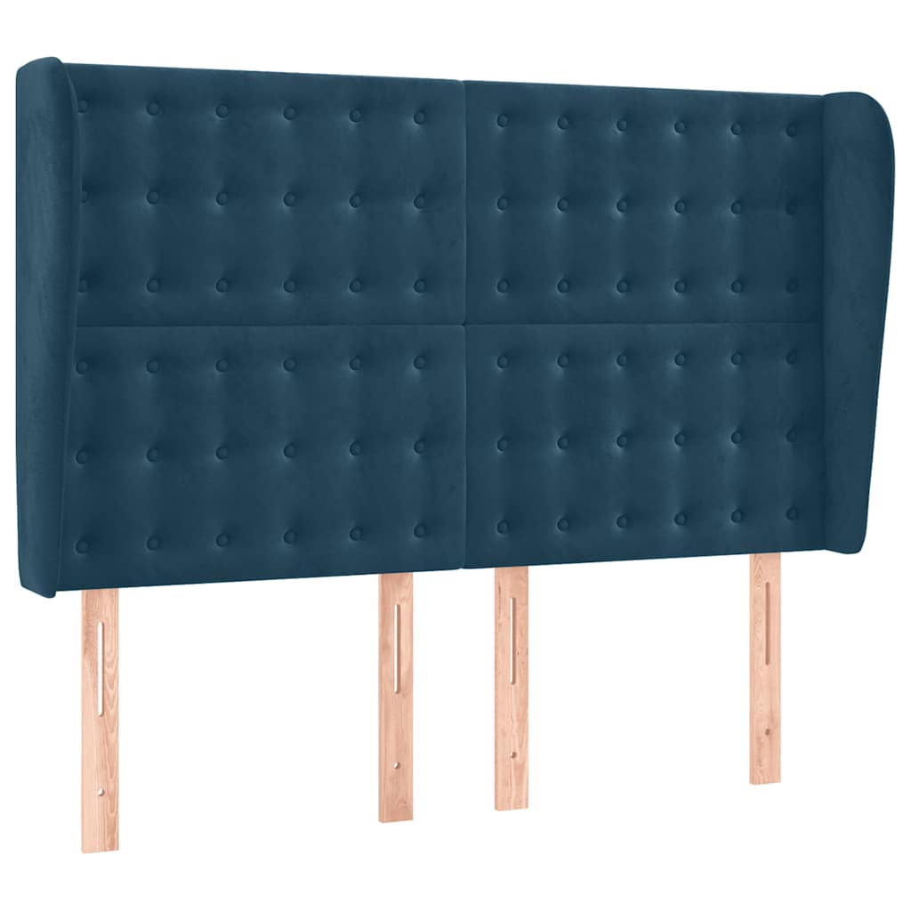 Uzglavlje s ušima tamnoplavo 147x23x118/128 cm baršunasto