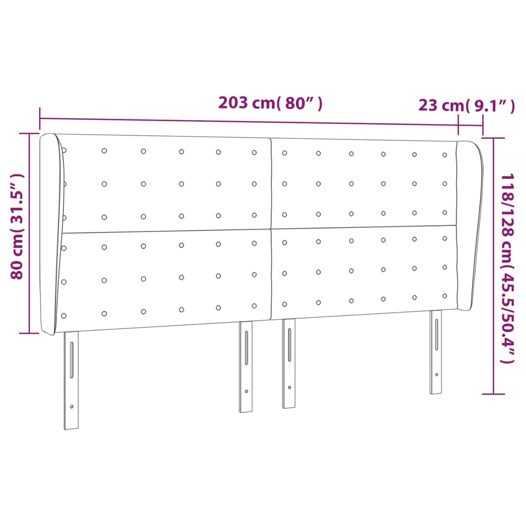 Uzglavlje s ušima svjetlosivo 203x23x118/128 cm baršunasto