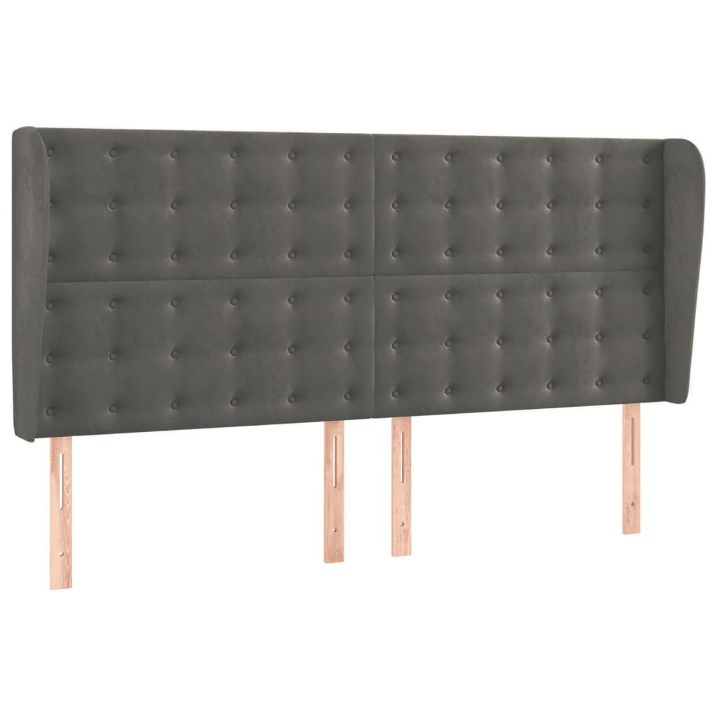 Uzglavlje s ušima tamnosivo 203x23x118/128 cm baršunasto