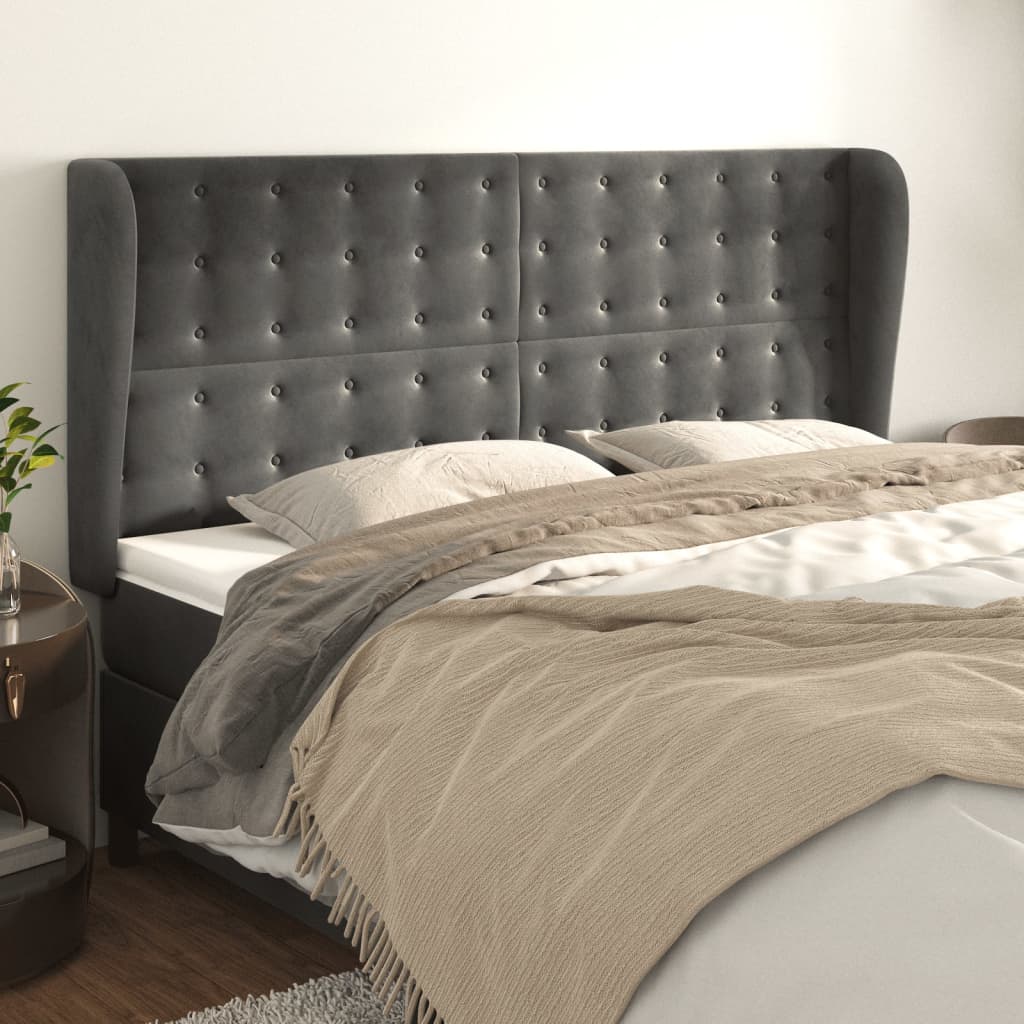 Uzglavlje s ušima tamnosivo 203x23x118/128 cm baršunasto