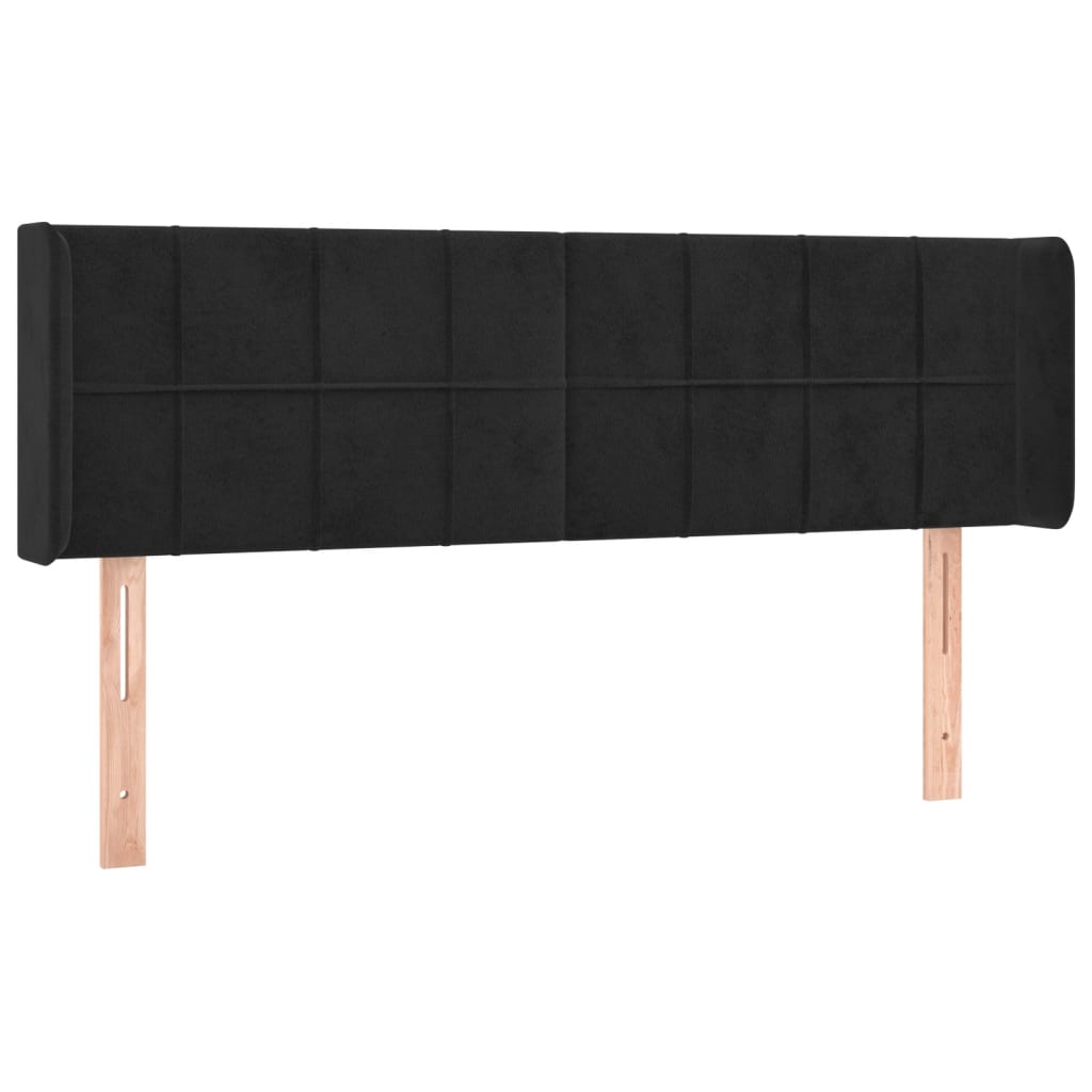 Uzglavlje s ušima crno 147x16x78/88 cm baršunasto
