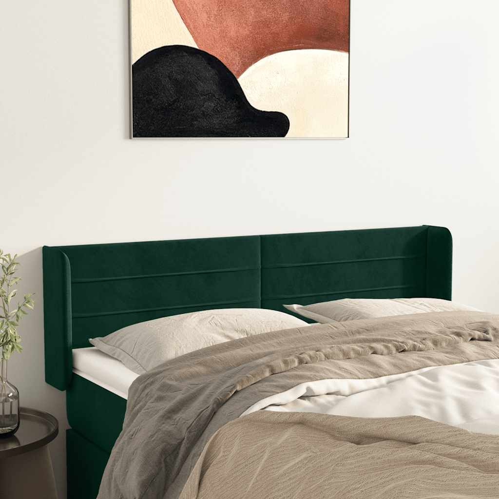Uzglavlje s ušima tamnozeleno 147x16x78/88 cm baršunasto