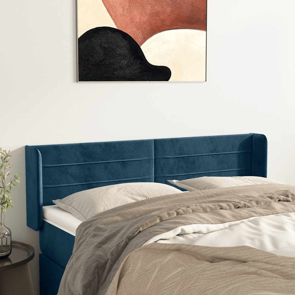 Uzglavlje s ušima tamnoplavo 147x16x78/88 cm baršunasto