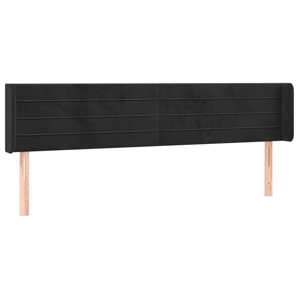 Uzglavlje s ušima crno 183x16x78/88 cm baršunasto