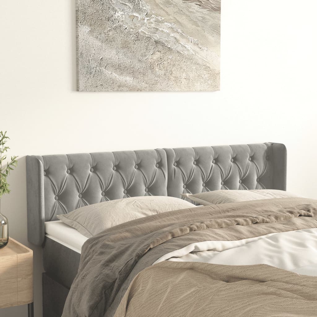 Uzglavlje s ušima svjetlosivo 163x16x78/88 cm baršunasto