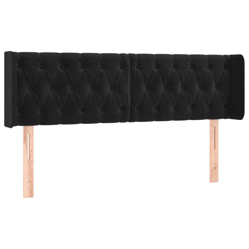Uzglavlje s ušima crno 163x16x78/88 cm baršunasto