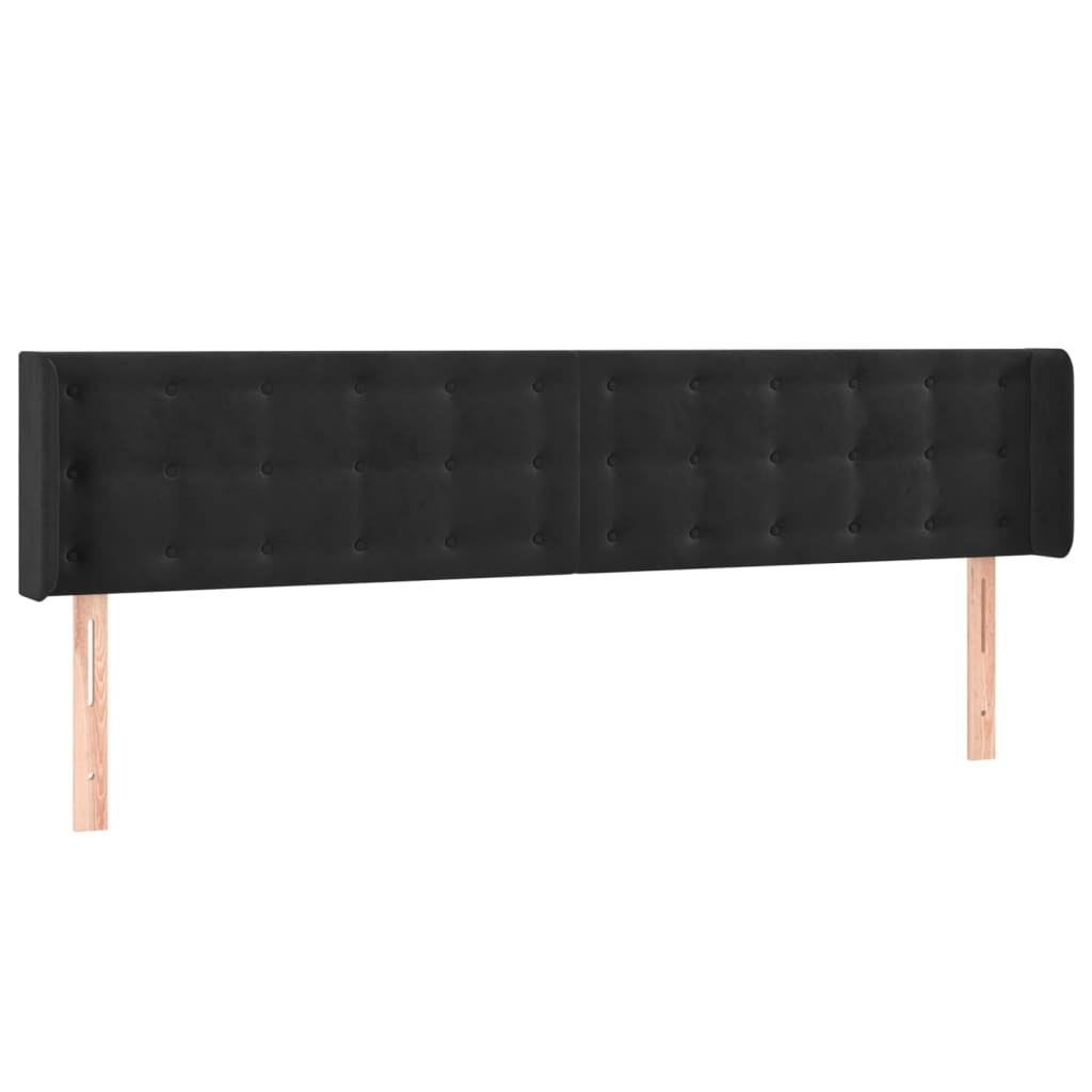 Uzglavlje s ušima crno 183x16x78/88 cm baršunasto