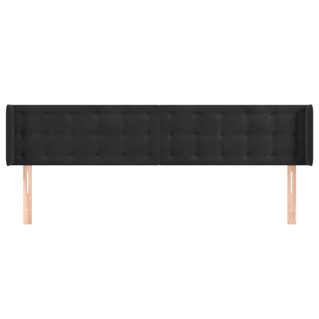 Uzglavlje s ušima crno 203x16x78/88 cm baršunasto