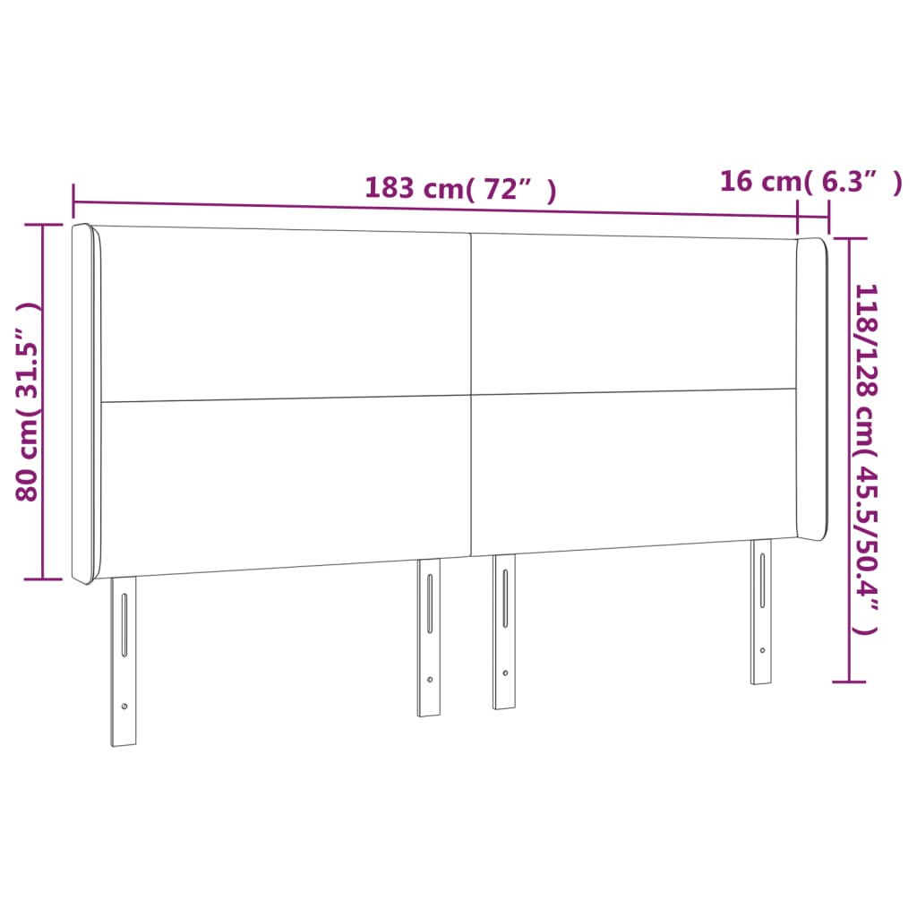 Uzglavlje s ušima crno 183x16x118/128 cm od tkanine
