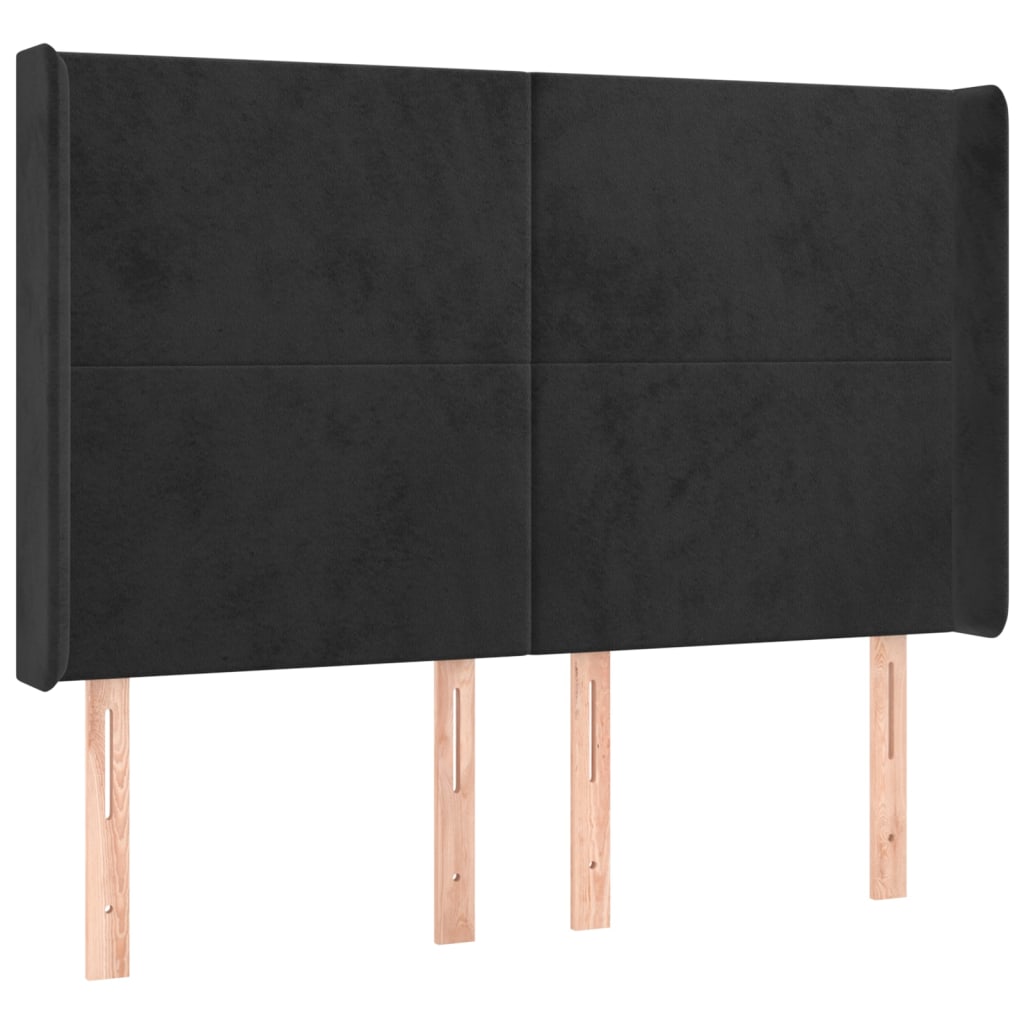 Uzglavlje s ušima crno 147x16x118/128 cm baršunasto