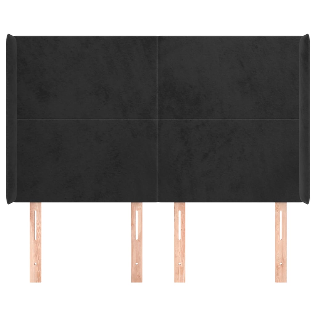 Uzglavlje s ušima crno 147x16x118/128 cm baršunasto