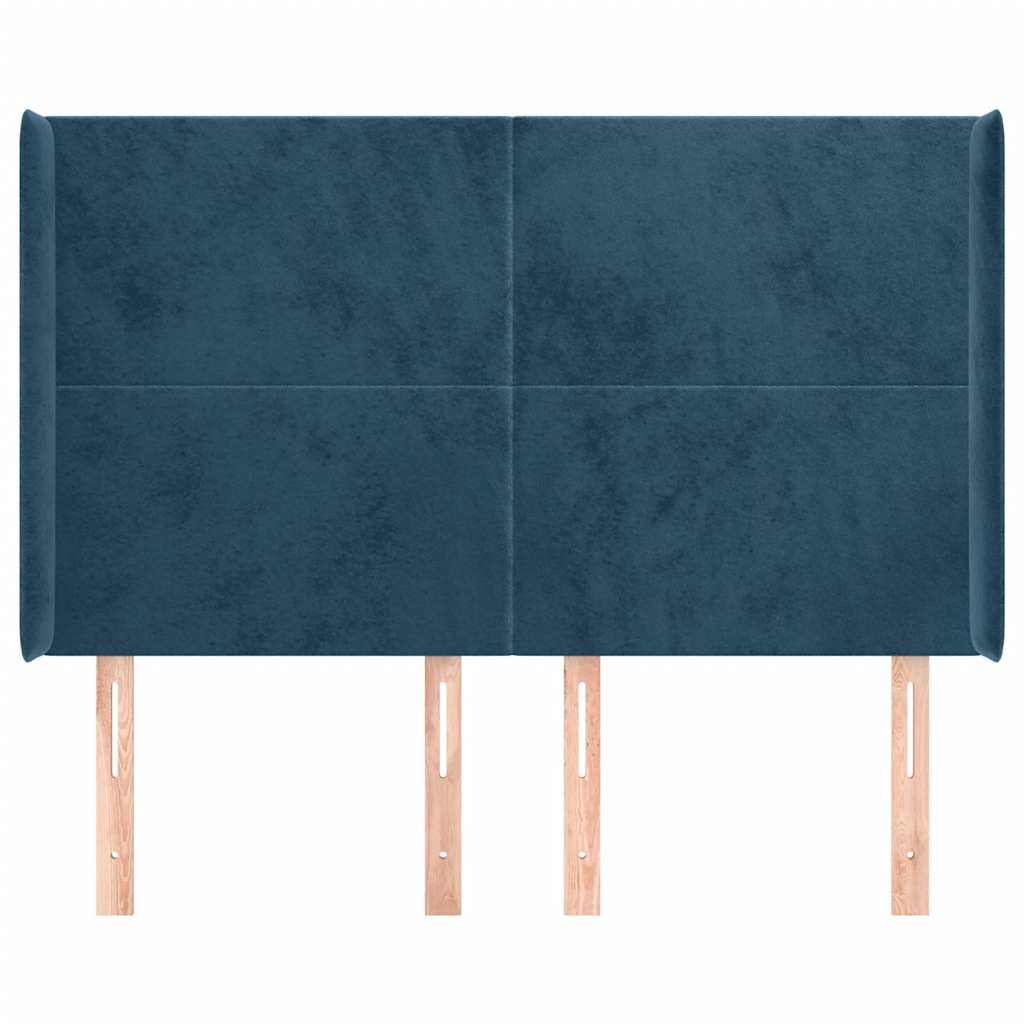 Uzglavlje s ušima tamnoplavo 147x16x118/128 cm baršunasto