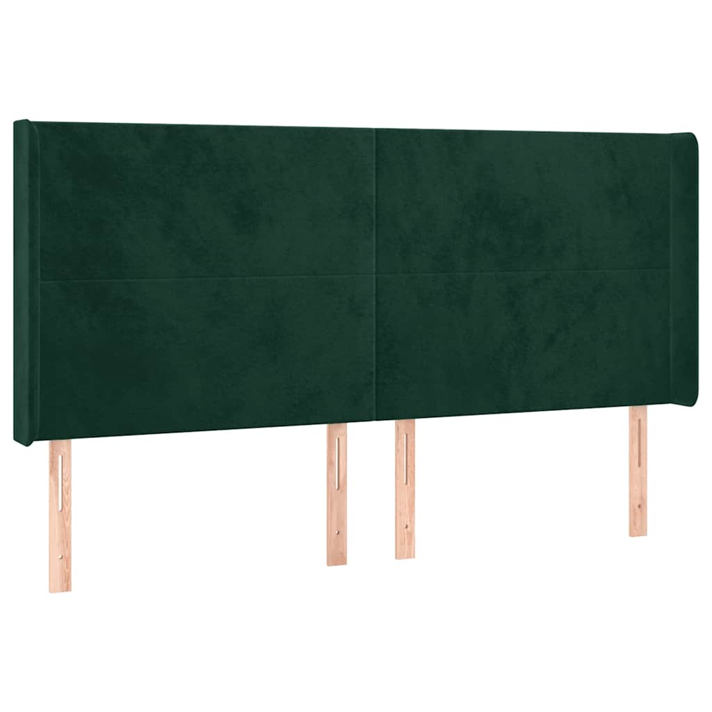 Uzglavlje s ušima tamnozeleno 203x16x118/128 cm baršunasto