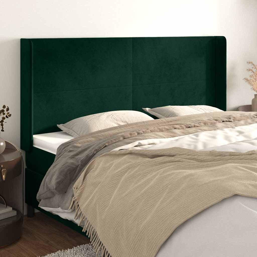 Uzglavlje s ušima tamnozeleno 203x16x118/128 cm baršunasto