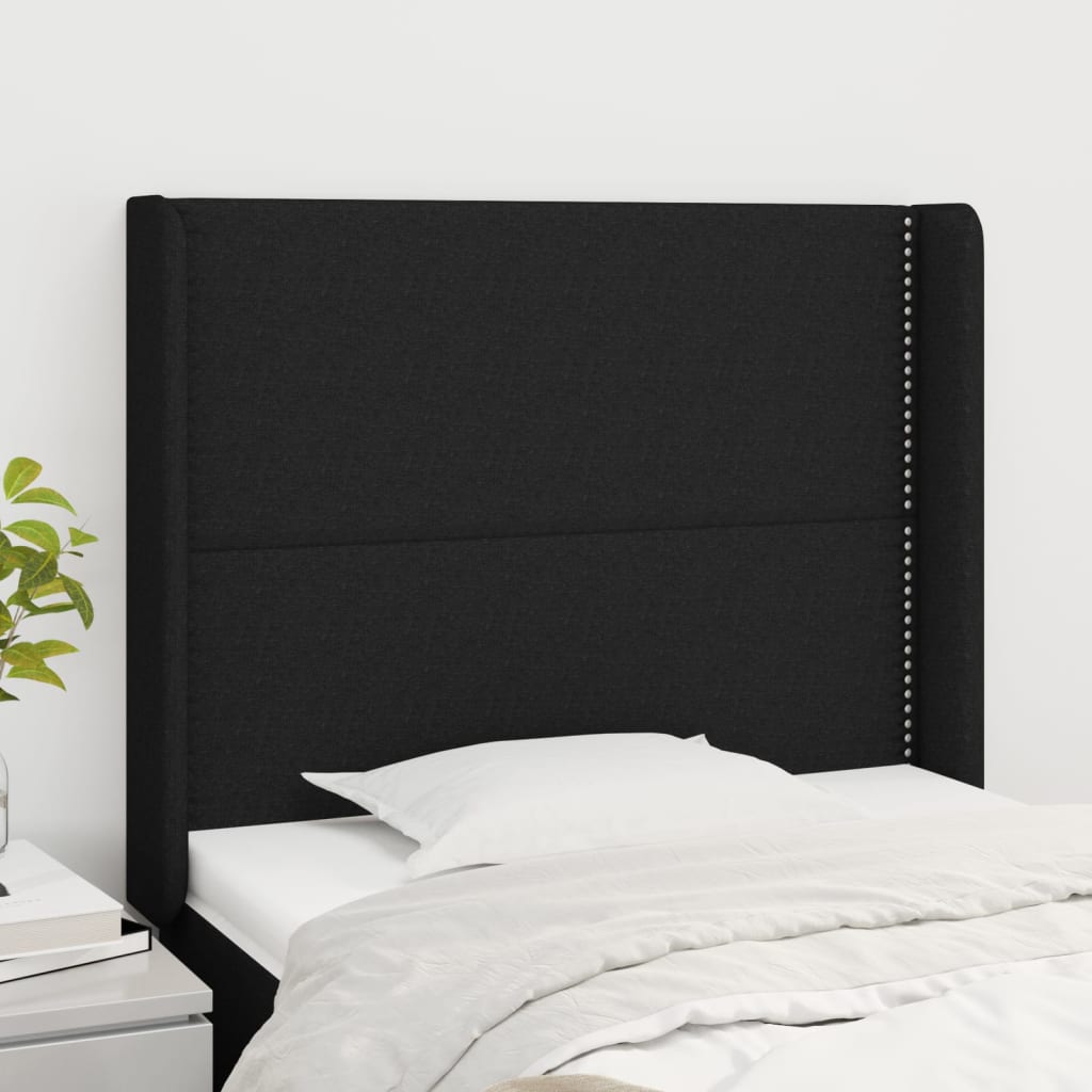 Uzglavlje s ušima crno 83x16x118/128 cm od tkanine