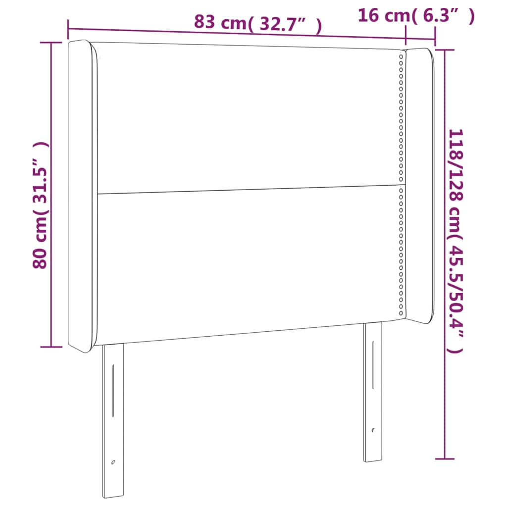 Uzglavlje s ušima crno 83x16x118/128 cm baršunasto