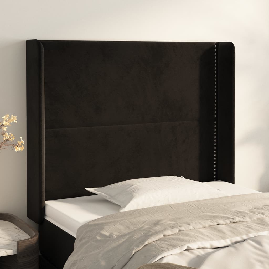 Uzglavlje s ušima crno 83x16x118/128 cm baršunasto