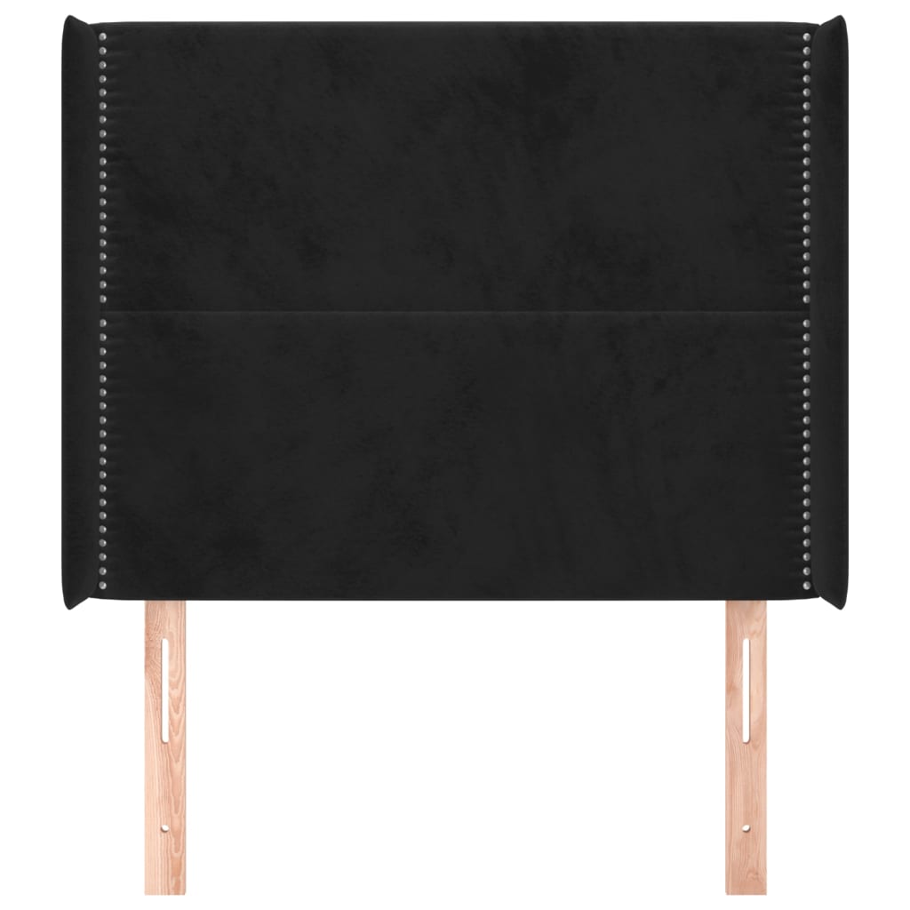 Uzglavlje s ušima crno 93x16x118/128 cm baršunasto