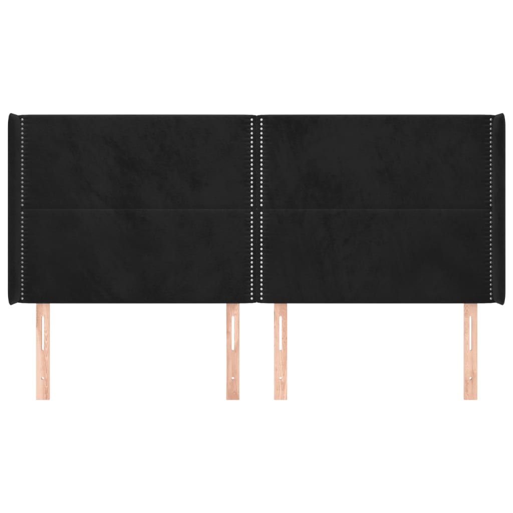 Uzglavlje s ušima crno 163x16x118/128 cm baršunasto