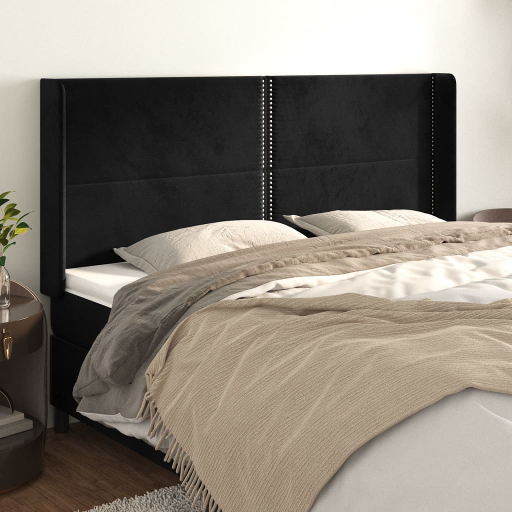 Uzglavlje s ušima crno 163x16x118/128 cm baršunasto
