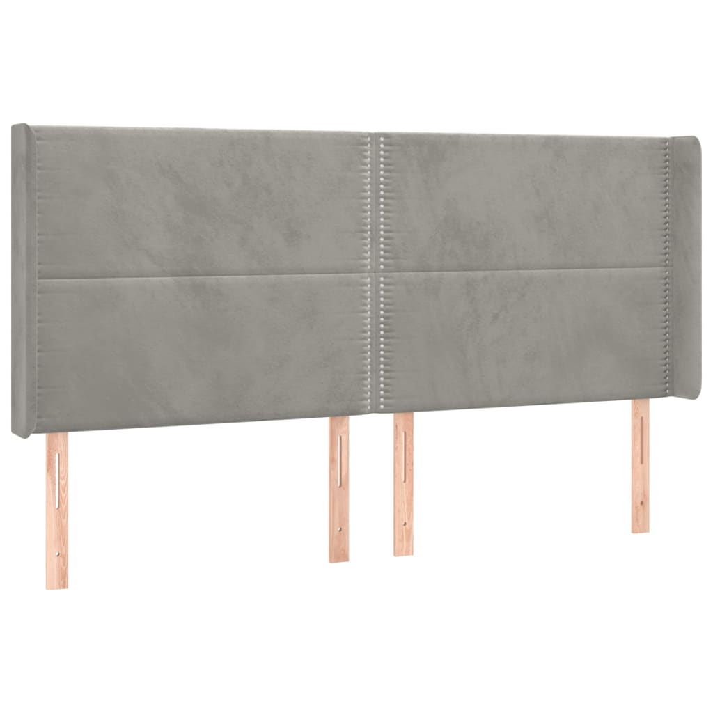 Uzglavlje s ušima svjetlosivo 203x16x118/128 cm baršunasto