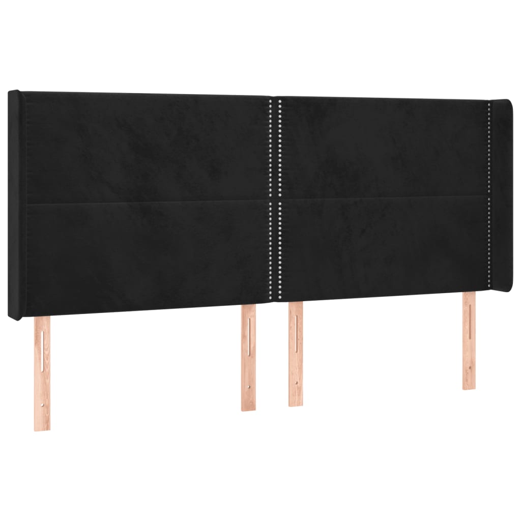 Uzglavlje s ušima crno 203x16x118/128 cm baršunasto