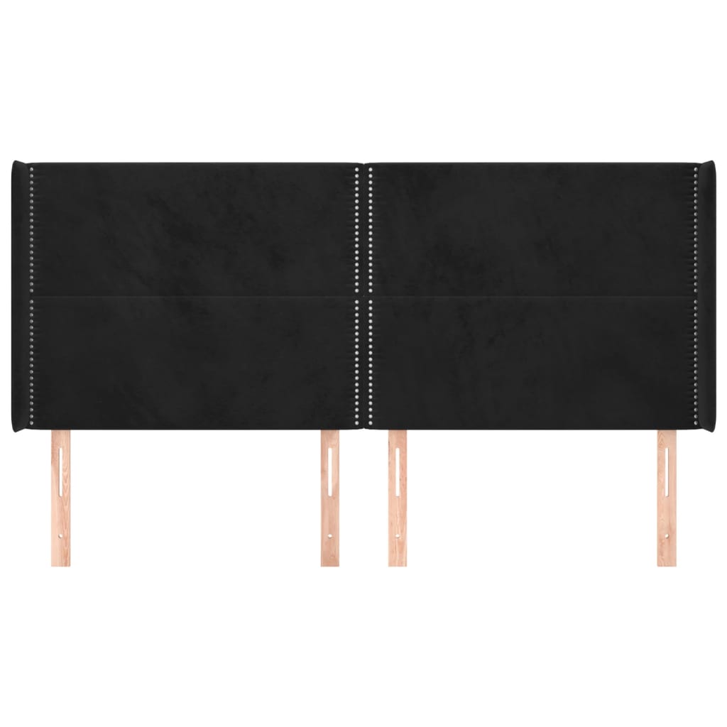 Uzglavlje s ušima crno 203x16x118/128 cm baršunasto