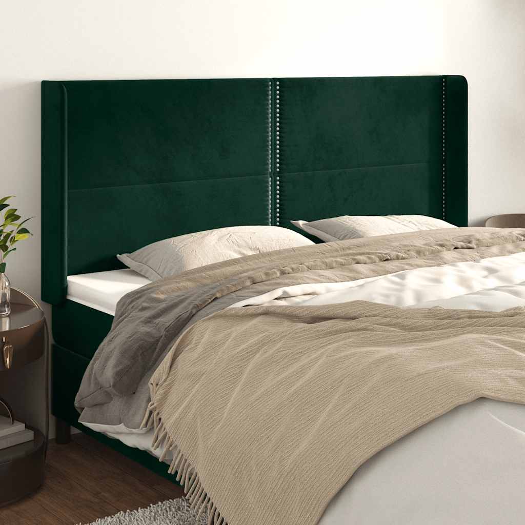 Uzglavlje s ušima tamnozeleno 203x16x118/128 cm baršunasto