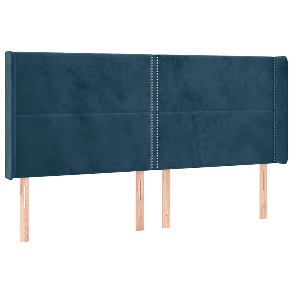 Uzglavlje s ušima tamnoplavo 203x16x118/128 cm baršunasto