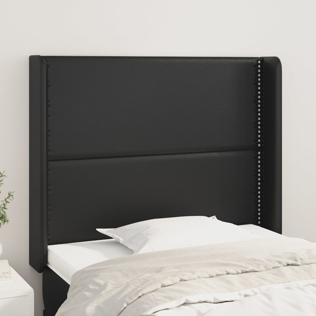 Uzglavlje s ušima crno 93x16x118/128 cm od umjetne kože
