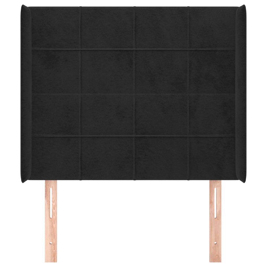 Uzglavlje s ušima crno 83x16x118/128 cm baršunasto