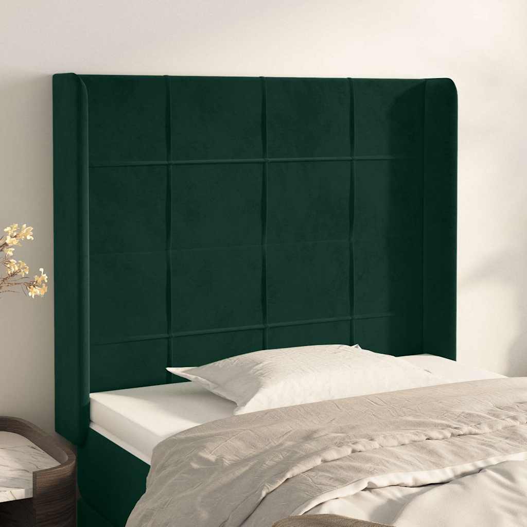 Uzglavlje s ušima tamnozeleno 103x16x118/128 cm baršunasto