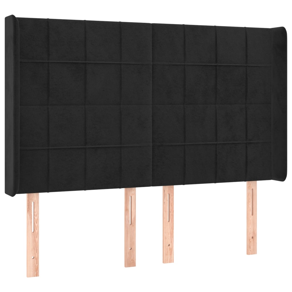 Uzglavlje s ušima crno 147x16x118/128 cm baršunasto