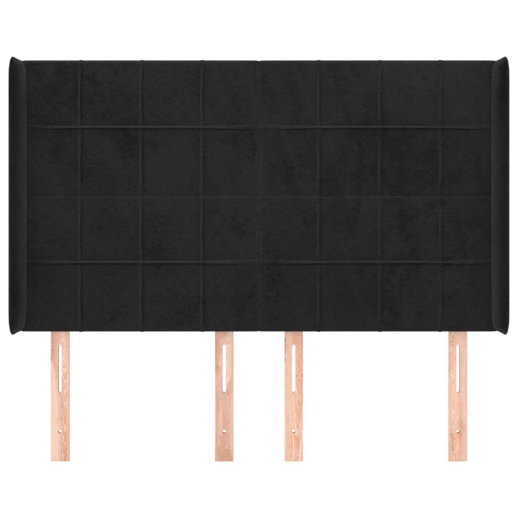 Uzglavlje s ušima crno 147x16x118/128 cm baršunasto