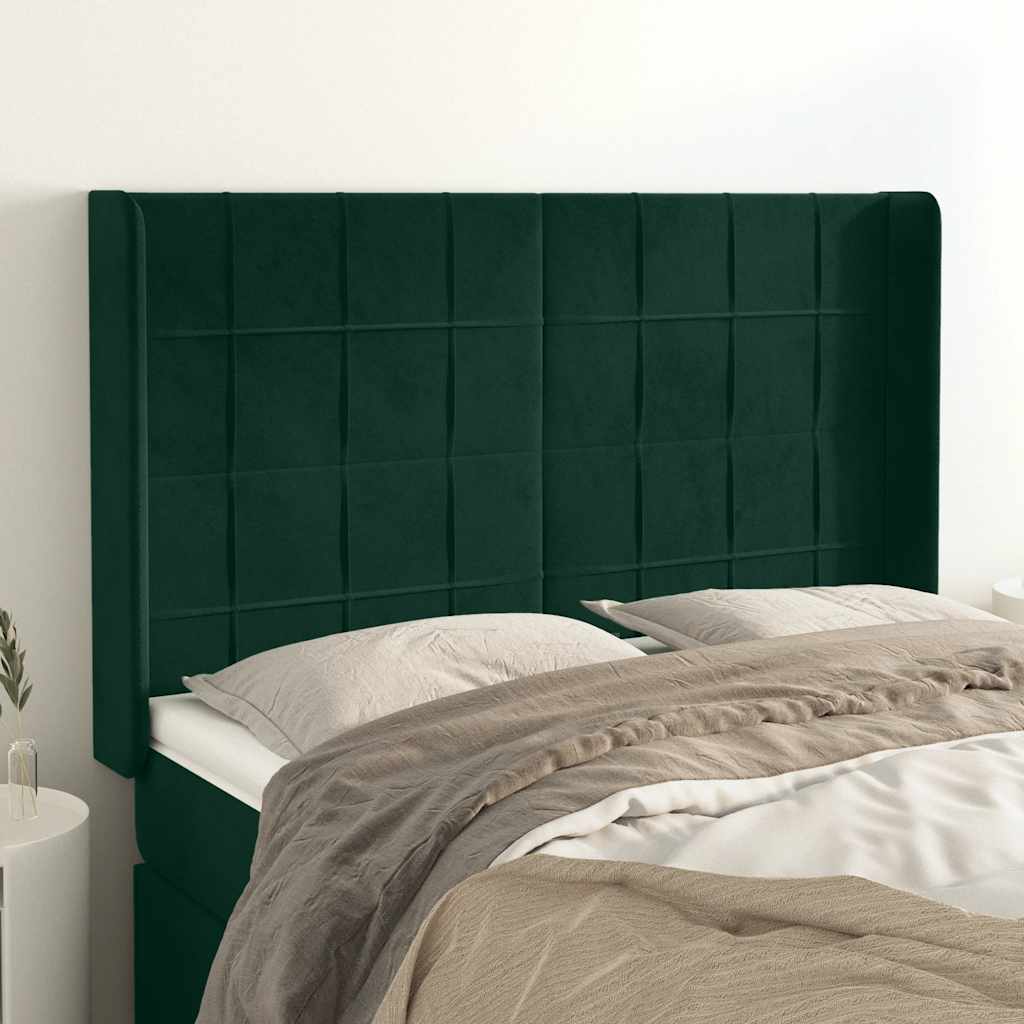 Uzglavlje s ušima tamnozeleno 147x16x118/128 cm baršunasto