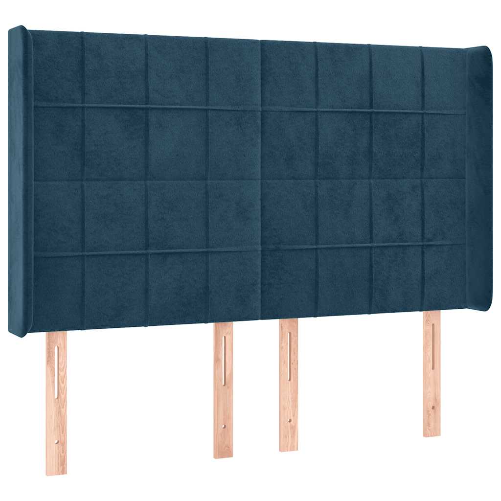 Uzglavlje s ušima tamnoplavo 147x16x118/128 cm baršunasto