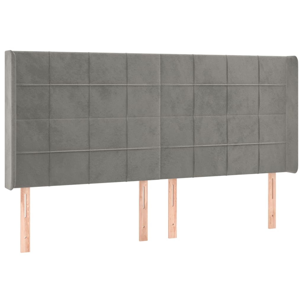 Uzglavlje s ušima svjetlosivo 183x16x118/128 cm baršunasto