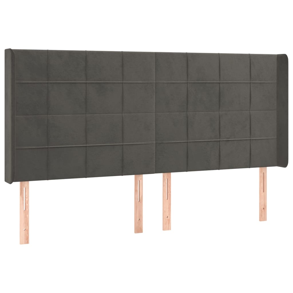 Uzglavlje s ušima tamnosivo 203x16x118/128 cm baršunasto