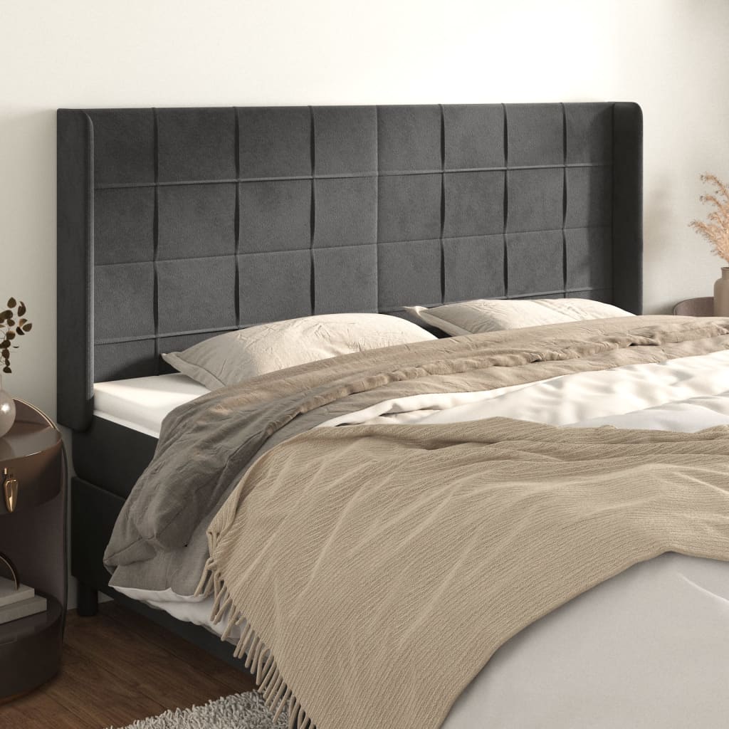 Uzglavlje s ušima tamnosivo 203x16x118/128 cm baršunasto