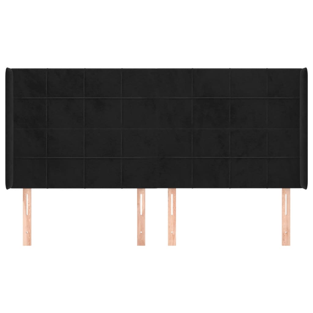 Uzglavlje s ušima crno 203x16x118/128 cm baršunasto
