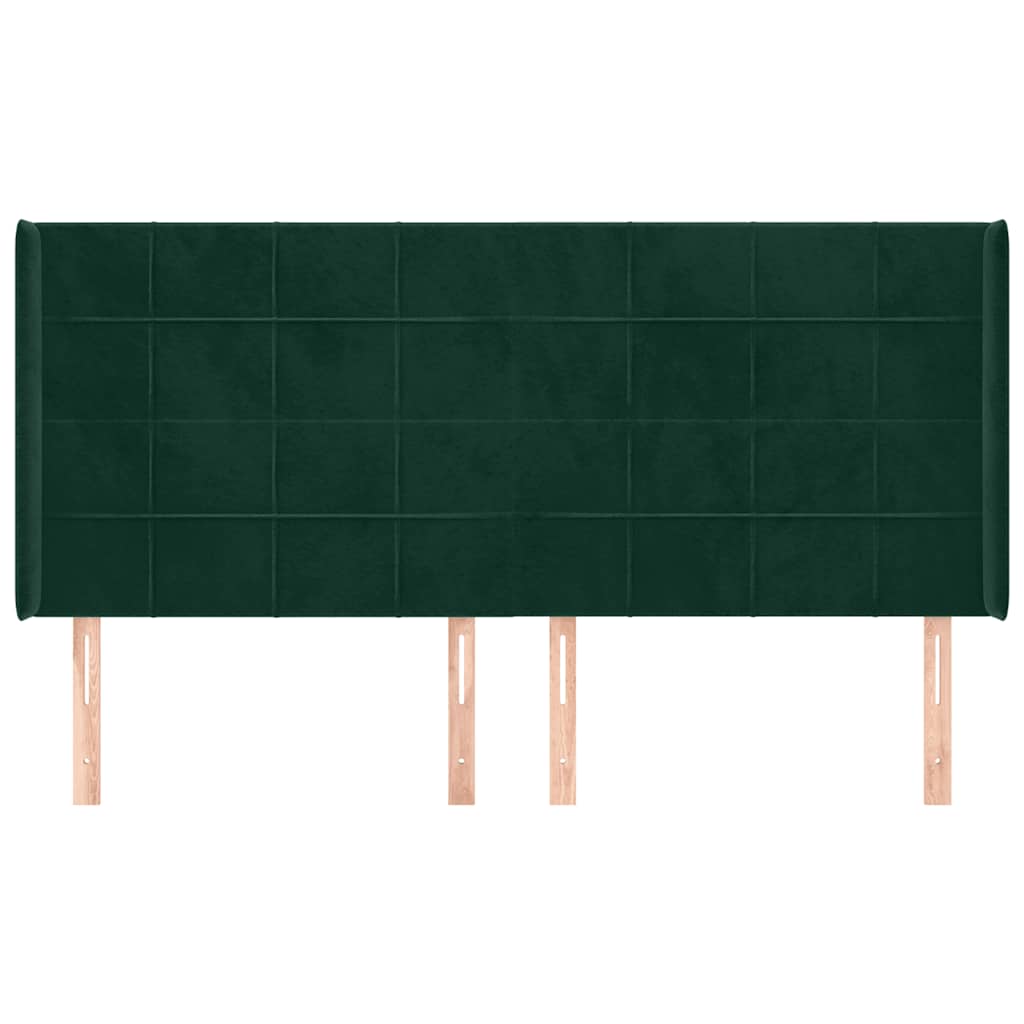 Uzglavlje s ušima tamnozeleno 203x16x118/128 cm baršunasto