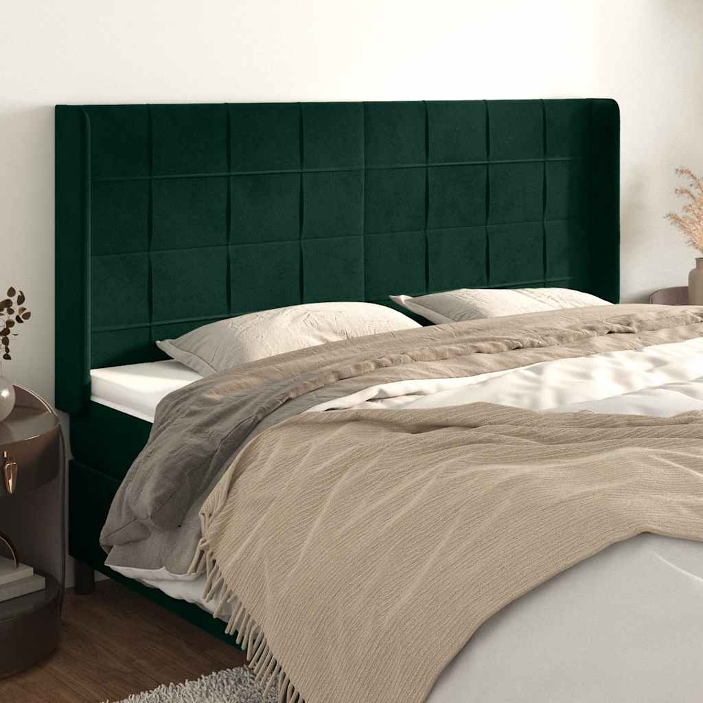 Uzglavlje s ušima tamnozeleno 203x16x118/128 cm baršunasto