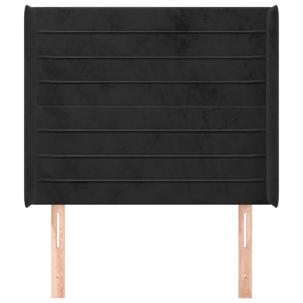 Uzglavlje s ušima crno 93x16x118/128 cm baršunasto