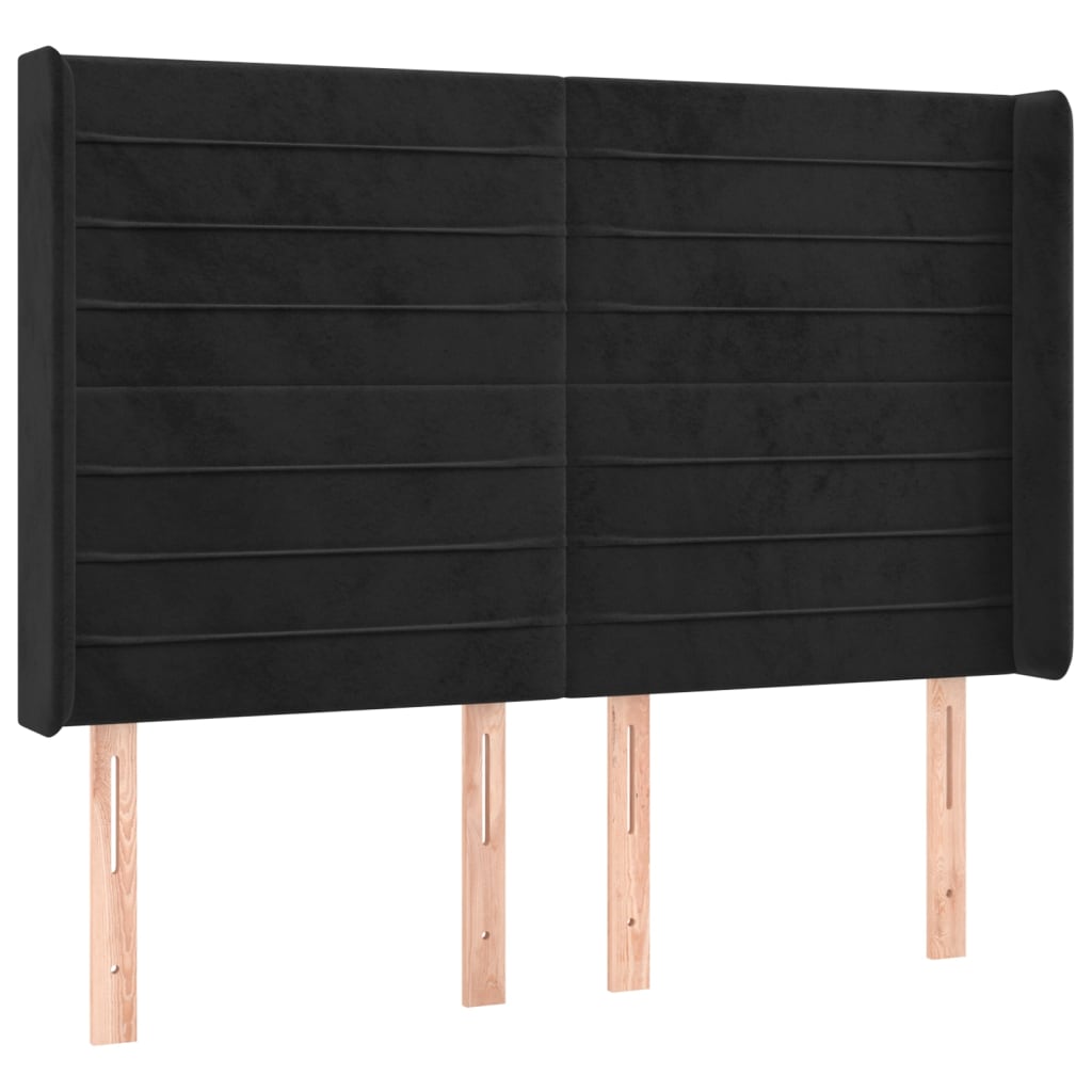 Uzglavlje s ušima crno 147x16x118/128 cm baršunasto